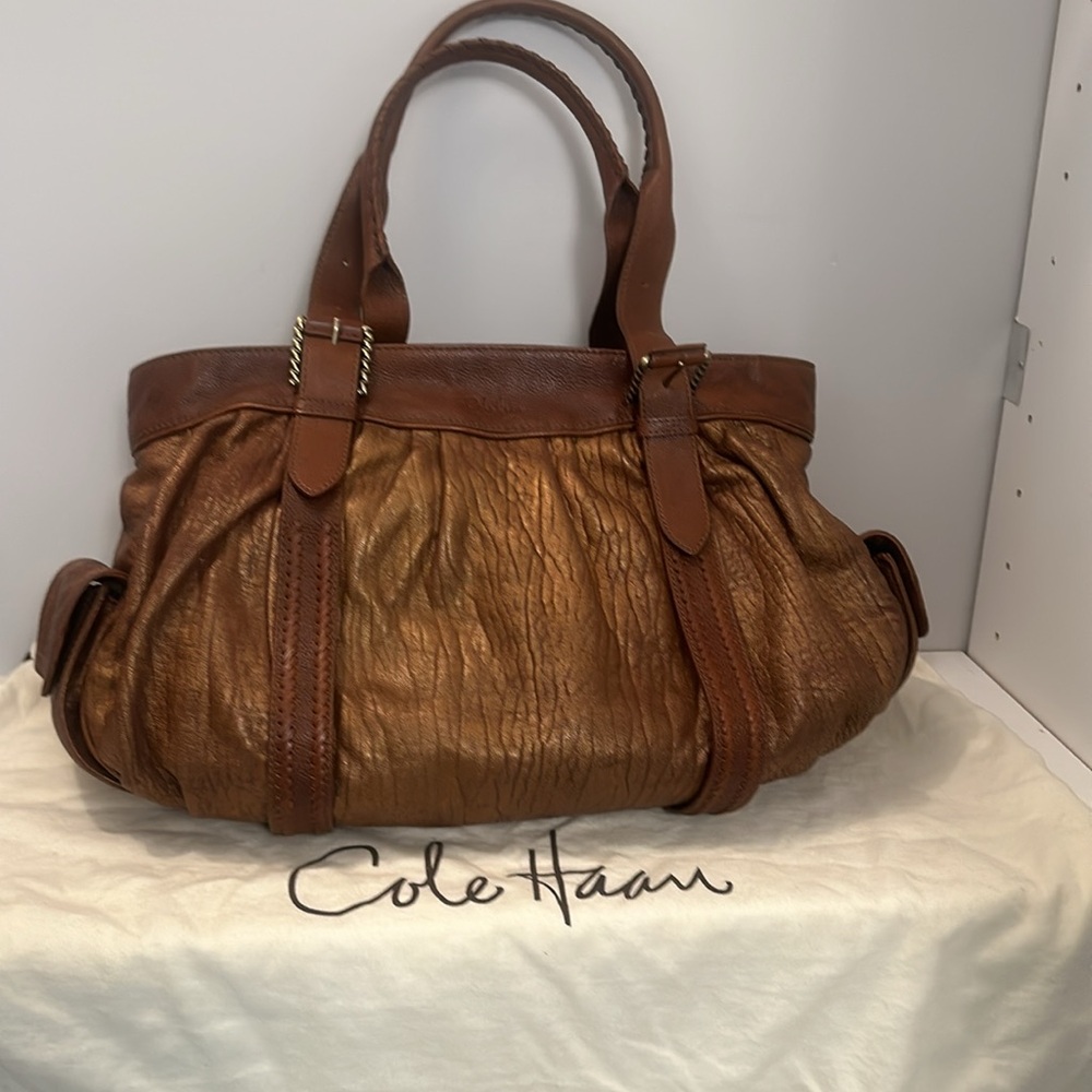 Cole Haan Bronze Lambskin Leather Satchel